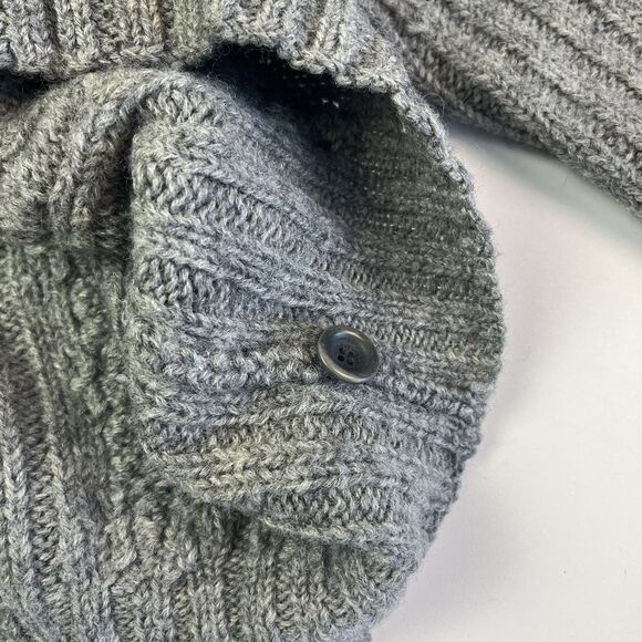 Vtg J Crew Wool Cable Knit Cardigan S M Gray Chunky Fisherman Cabincore Preppy - Picture 9 of 9